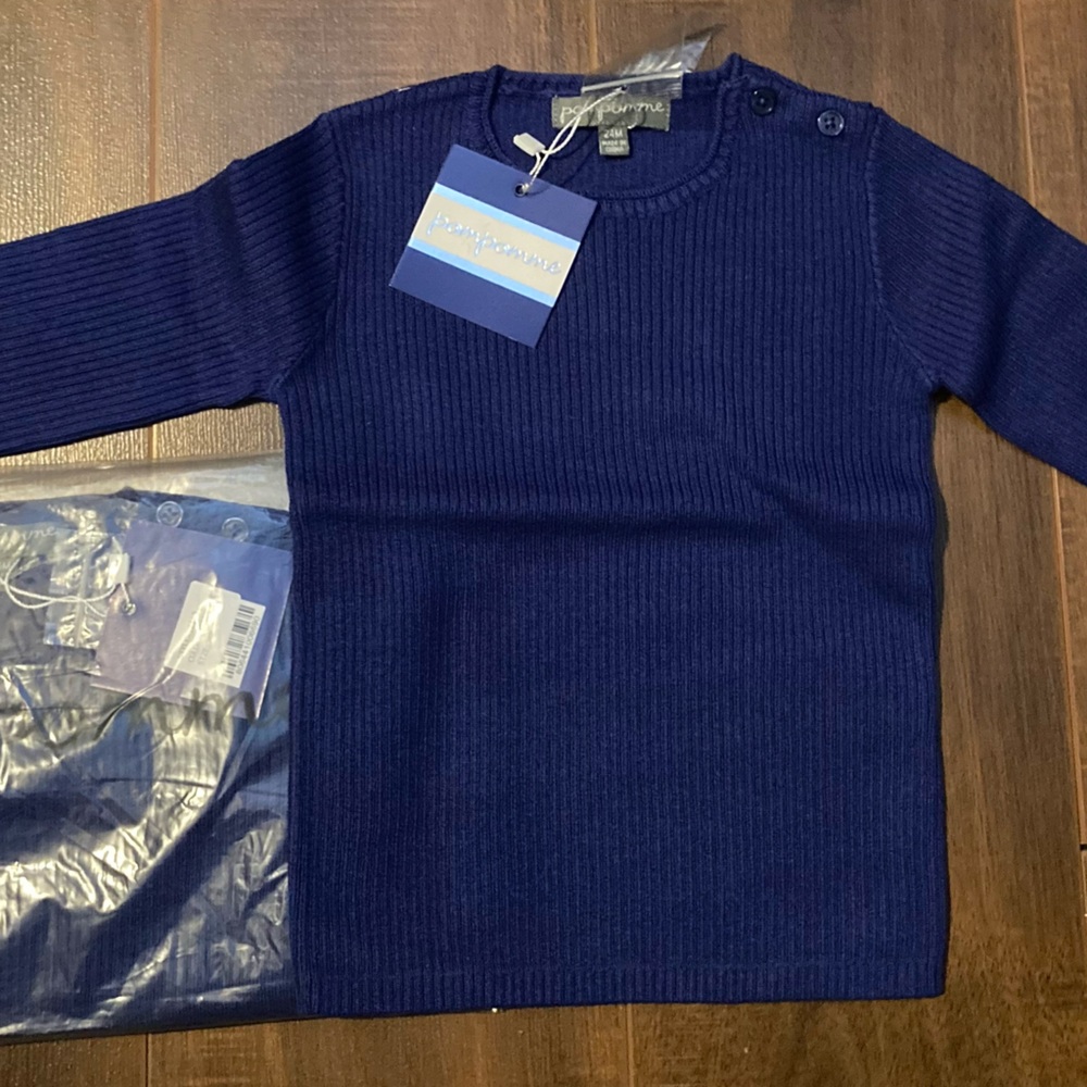 Pompomme Blue Children's Textured Designer Sweatshirt; Various Sizes